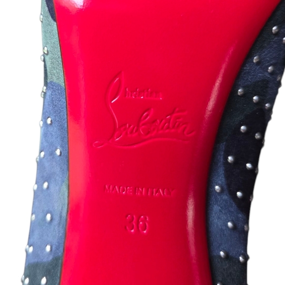 !SOLD! Christian Louboutin Kate Plume 100 Camo Studded Suede Pumps 36 - Picture 13 of 16
